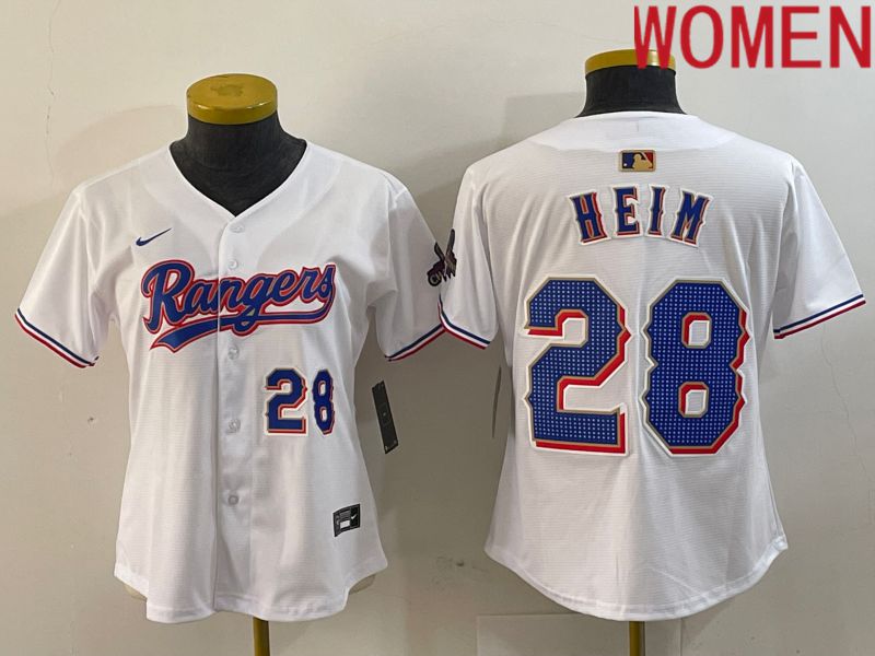 Women Texas Rangers #28 Heim White Champion Game Nike 2024 MLB Jersey style 2->->Women Jersey